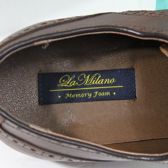 La Milano Mens Brown Dress Shoe sz 12 Wingtip Oxford Leather - Picture 6 of 9